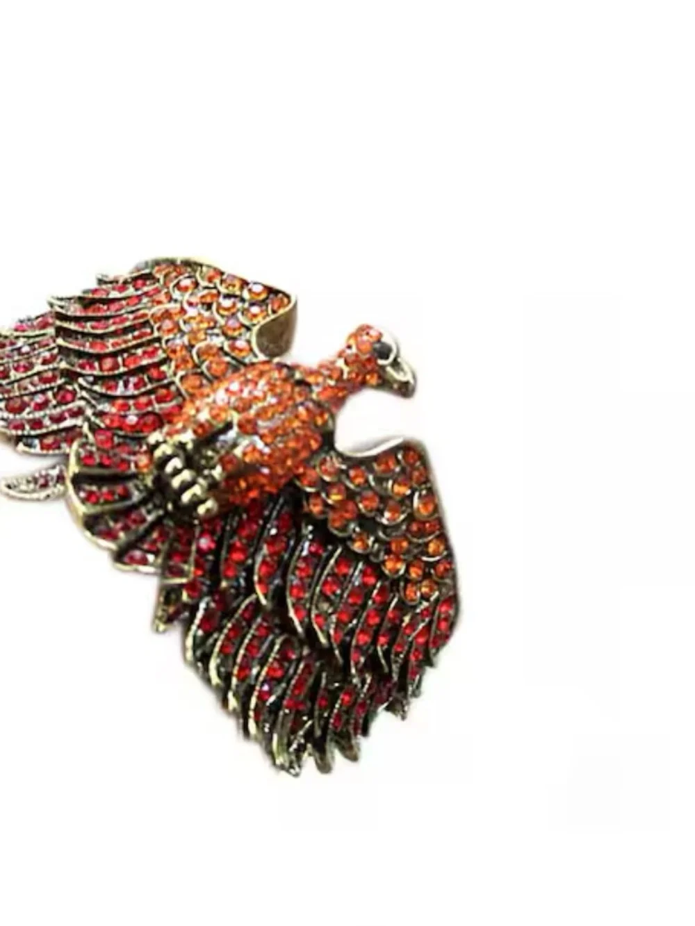 red and orange rhinestone phoenix clamper bracelet ... sparkly vintage cuff - Picture 5 of 6